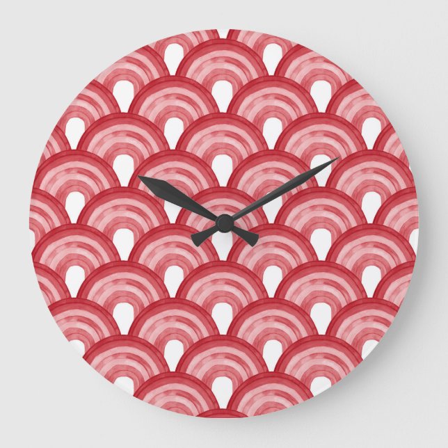Rainbow in watercolor - red pattern large clock (Front)