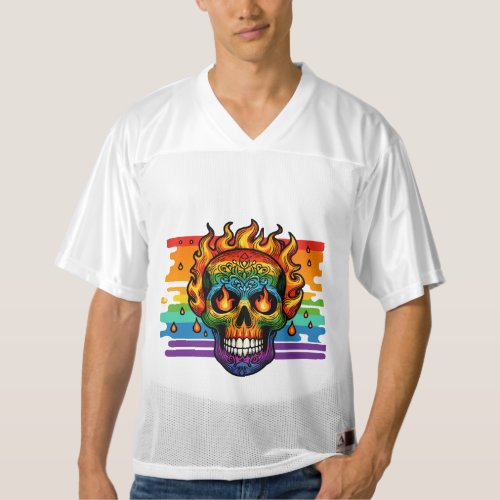 Rainbow Inferno Skull Mens Football Jersey