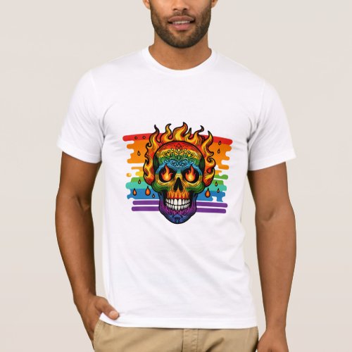 Rainbow Inferno Skull T_Shirt