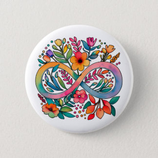 Rainbow Infinity Watercolor Flowers Autism Button
