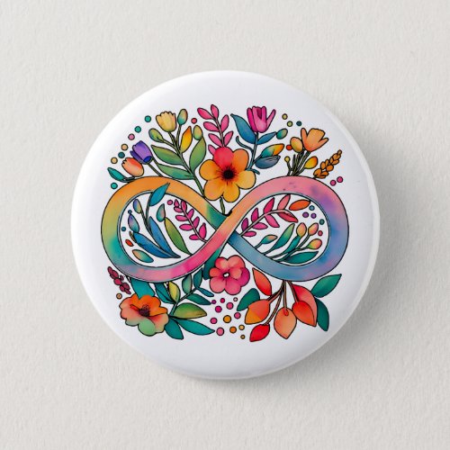  Rainbow Infinity Watercolor Flowers Autism Button