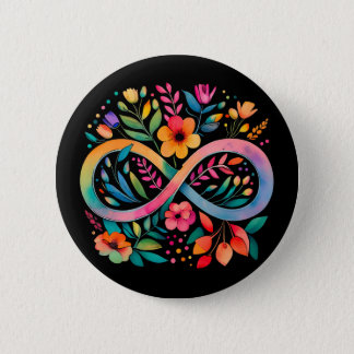 Rainbow Infinity Watercolor Flowers Autism Button