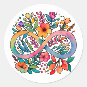Rainbow Infinity Watercolor Flowers Autism Classic Round Sticker