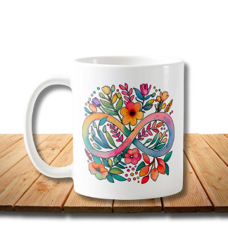 Rainbow Infinity Watercolor Flowers Autism Coffee Mug