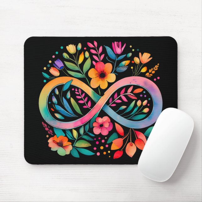  Rainbow Infinity Watercolor Flowers Autism Mouse Pad (With Mouse)