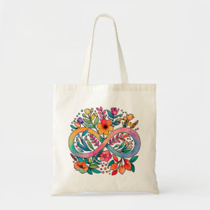 Rainbow Infinity Watercolor Flowers Autism Tote Bag