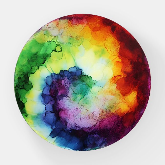 Rainbow Ink Swirl Glass Paperweight (Front)