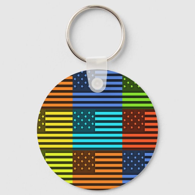 Rainbow-Inspired American Motif Flag Design Keychain (Front)