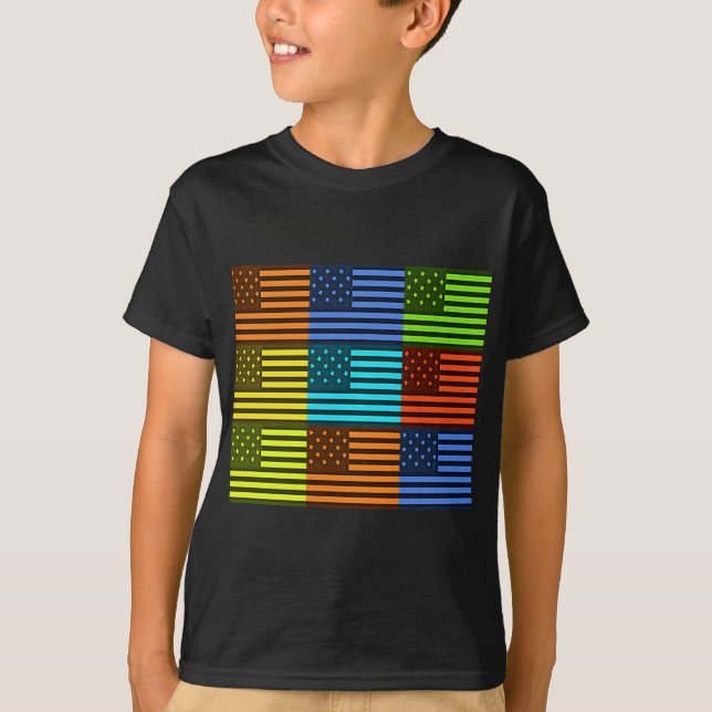 Rainbow-Inspired American Motif Flag Design T-Shirt (Front)