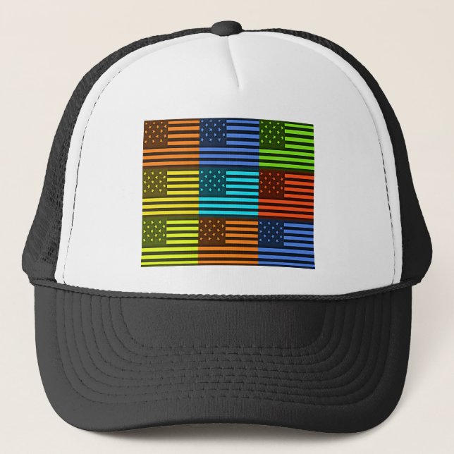 Rainbow-Inspired American Motif Flag Design Trucker Hat (Front)
