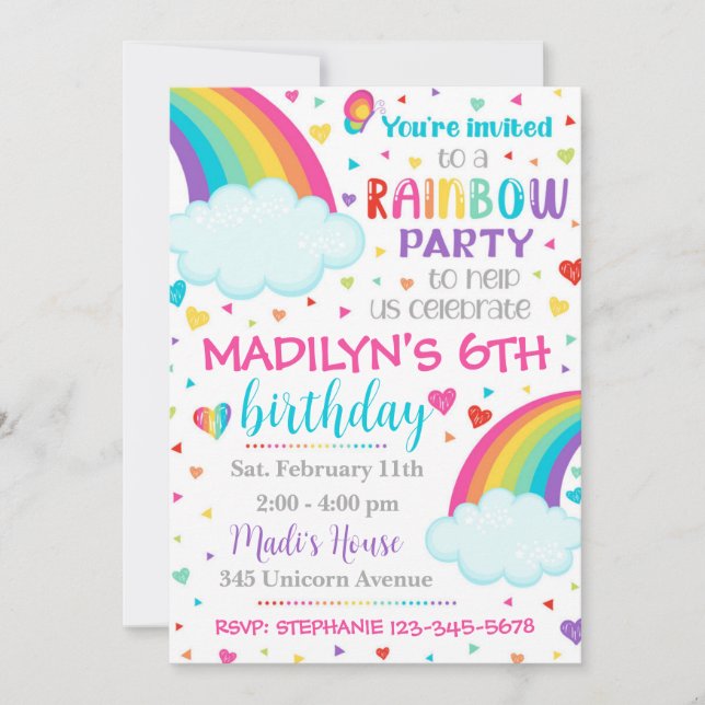 Rainbow Invitation | Rainbow Birthday Invitation (Front)