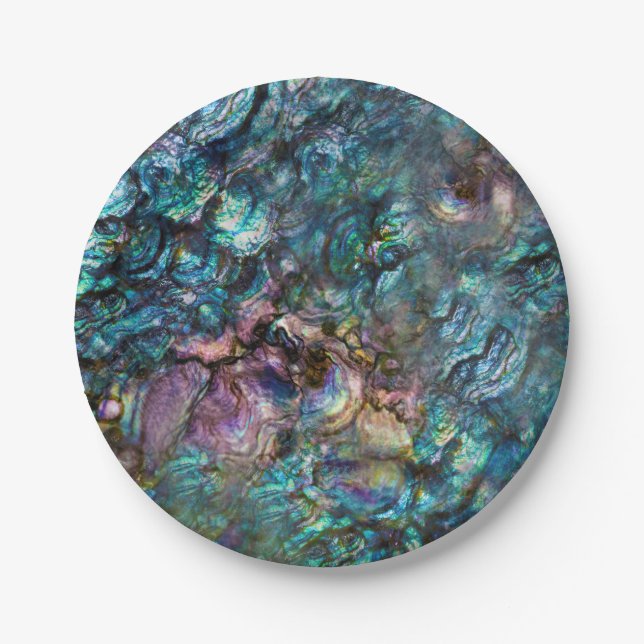 Rainbow Iridescent Abalone Beach Sea Shell Paper Plates (Front)