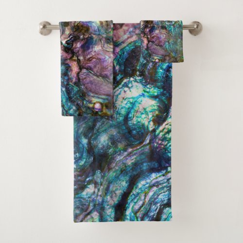 Rainbow Iridescent Abalone Sea Shell Bath Towel Set