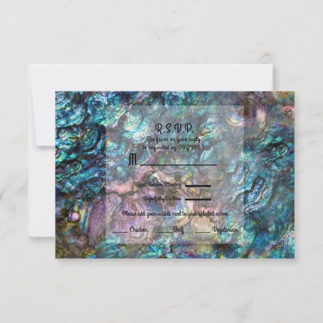 Rainbow Iridescent Abalone Sea Shell RSVP reply Card (Front)