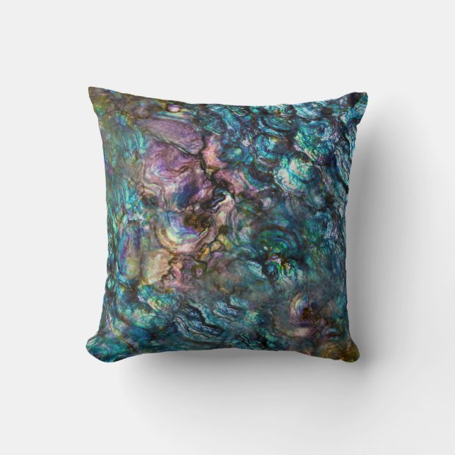 Rainbow Iridescent Abalone Sea Shell Throw Pillow (Front)