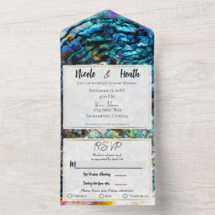 Rainbow Iridescent Abalone Sea Shell Wedding All In One Invitation