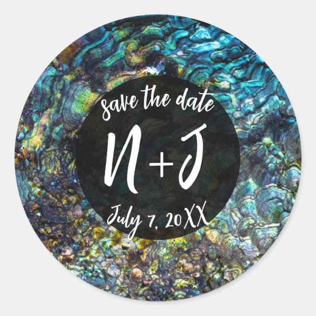 Rainbow Iridescent Abalone Sea Shell Wedding   Classic Round Sticker (Front)