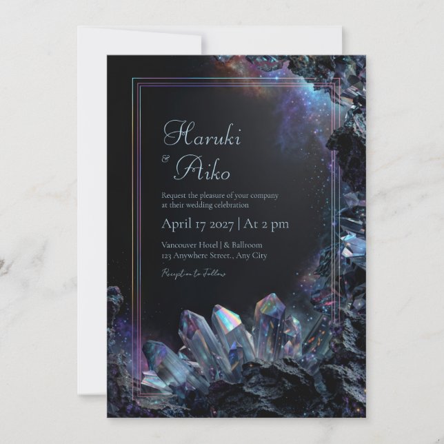 Rainbow Iridescent Crystal Cosmic Nebula Frame Invitation (Front)