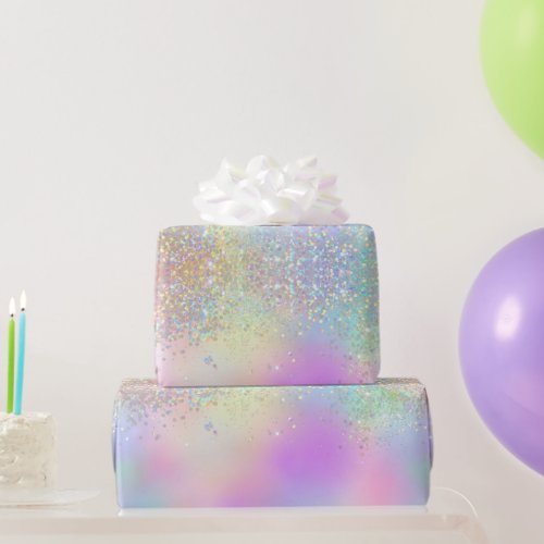 Rainbow Iridescent Foil and Holographic Glitter  Wrapping Paper