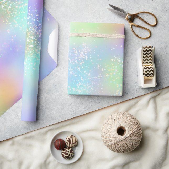 Pretty Holographic Glitter Rainbow Wrapping Paper by SweetBirdieStudio