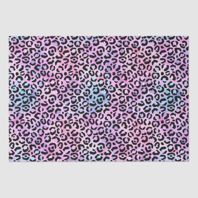 Rainbow Iridescent Gradient and Leopard Spots Tissue Paper (Front)