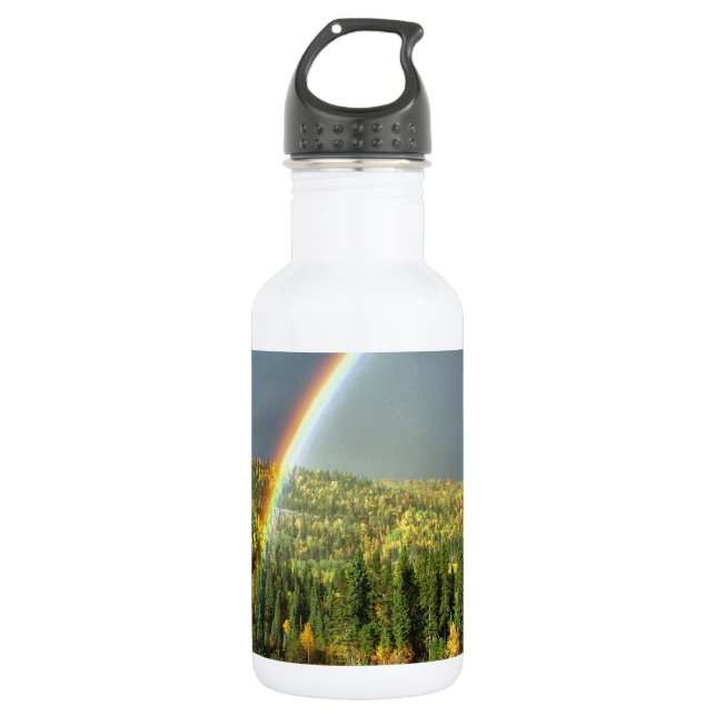 rainbow irish luck lucky nature sky water trees stainless steel water bottle (Front)