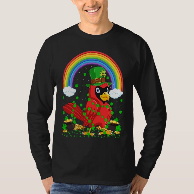 Rainbow Irish Shamrock Cardinal Bird St Patrick's  T-Shirt (Front)