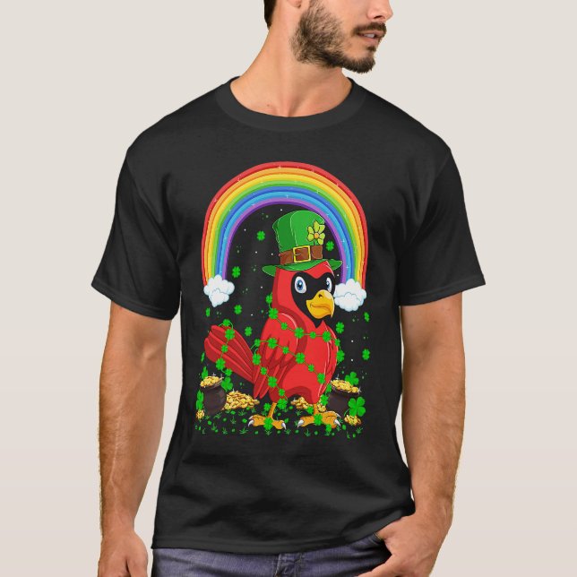 Rainbow Irish Shamrock Cardinal Bird St Patrick's  T-Shirt (Front)