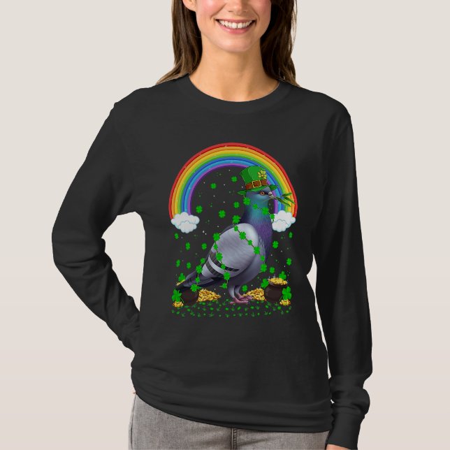 Rainbow Irish Shamrock Dove Bird St Patrick's Day T-Shirt (Front)