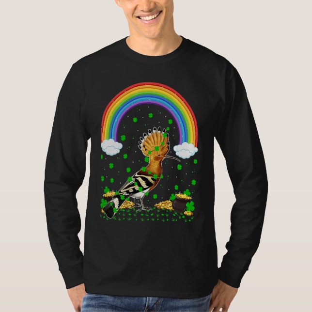 Rainbow Irish Shamrock Hoopoe Bird St Patrick's Da T-Shirt (Front)