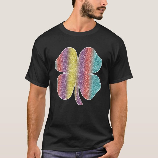Rainbow Irish Shamrock Lucky Four-Leaf Clover Patr T-Shirt (Front)