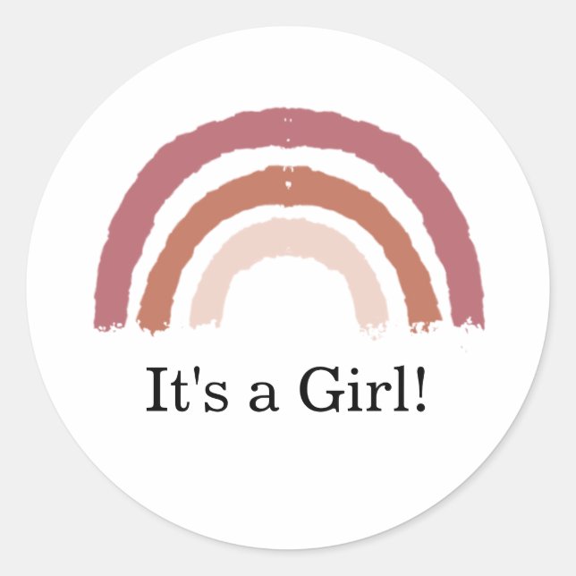 Rainbow it's a girl baby shower classic round sticker (Front)