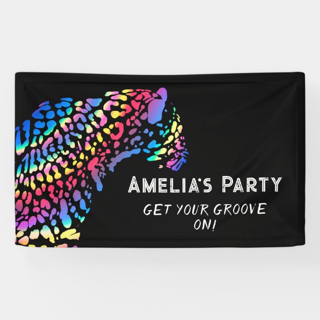  Rainbow Jaguar Personalized Party  Banner (Horizontal)
