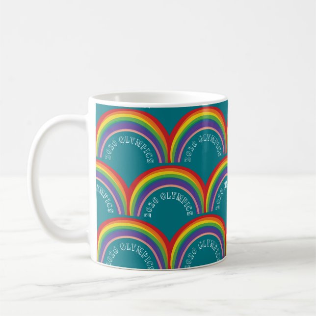 Rainbow Japanese Fan 2020 Olympics Coffee Mug (Left)