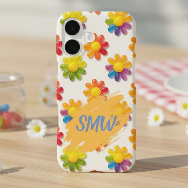 Rainbow Jelly Bean Flowers Colorful Candy Pattern iPhone Case (Colorful Rainbow gummy floral candy phone case)