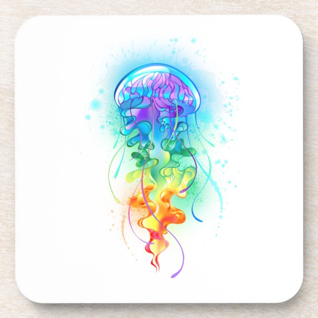 Rainbow jellyfish beverage coaster (Front)
