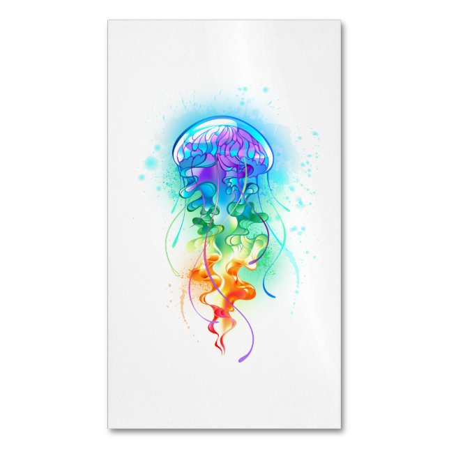 Rainbow jellyfish business card magnet (Front Vertical)