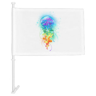 Rainbow jellyfish car flag