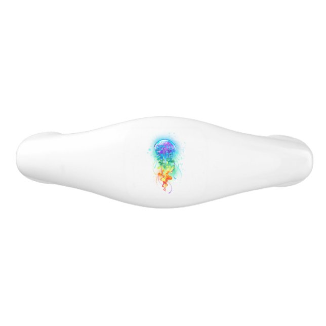 Rainbow jellyfish ceramic drawer pull (Front)