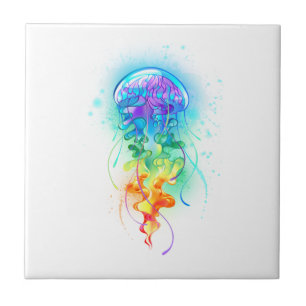 Rainbow jellyfish ceramic tile