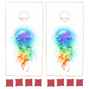 Rainbow jellyfish cornhole set