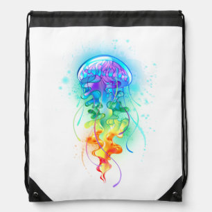 Rainbow jellyfish drawstring bag