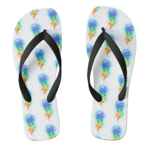 Rainbow jellyfish flip flops