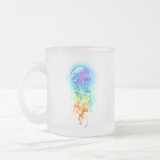 Rainbow jellyfish frosted glass coffee mug (Left)