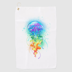 Rainbow jellyfish golf towel