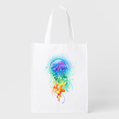 Rainbow jellyfish grocery bag