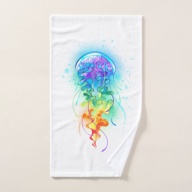 Rainbow jellyfish hand towel  (Hand Towel)