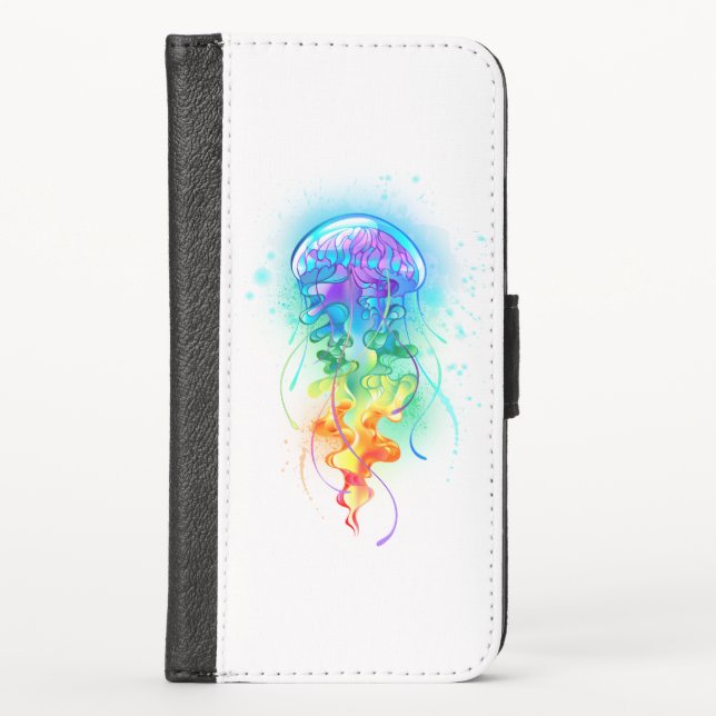 Rainbow jellyfish iPhone wallet case (Front)