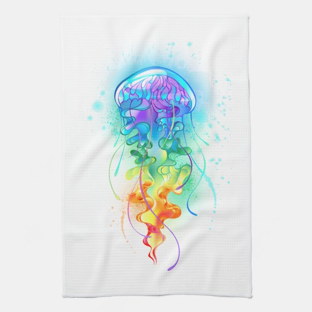 Rainbow jellyfish kitchen towel (Vertical)