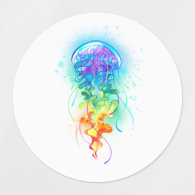 Rainbow jellyfish labels (Design 1)